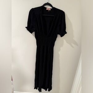 EastnWest Women's Black Puffed Sleeved Midi Length Dress -‎ Size L Large